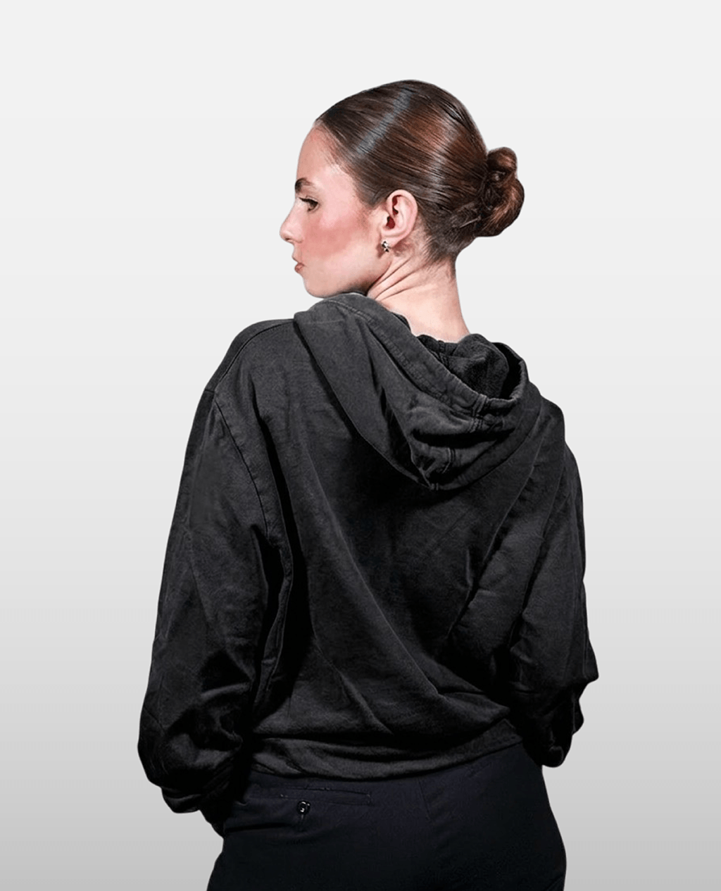 Hoodie Black Lightweight Cross Neck | Pima Cotton