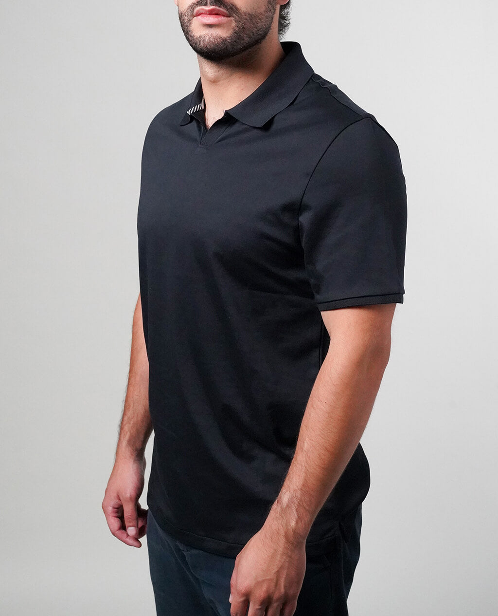 Polo Black Open Collar | Pima Cotton Men