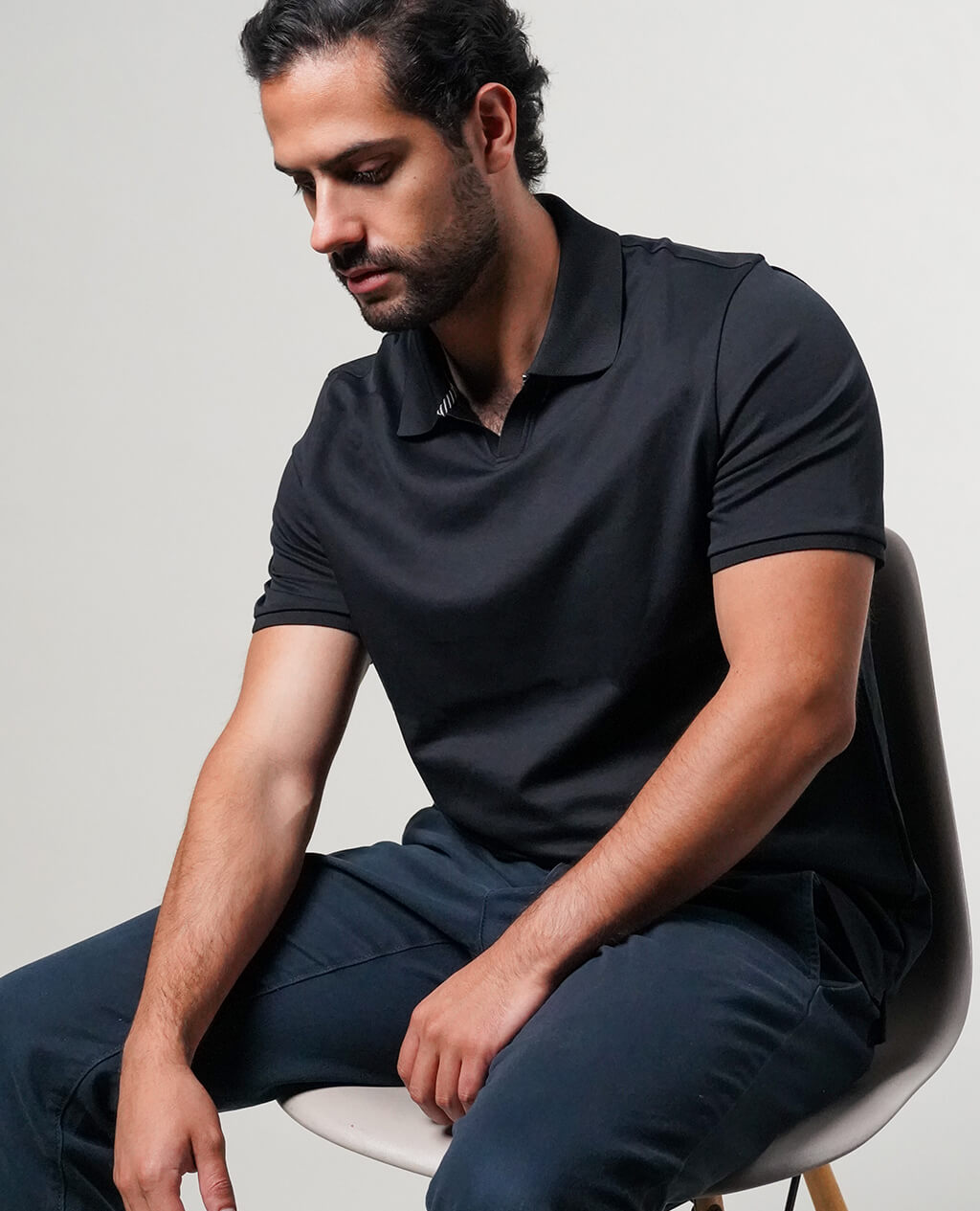 Polo Black Open Collar | Pima Cotton Men