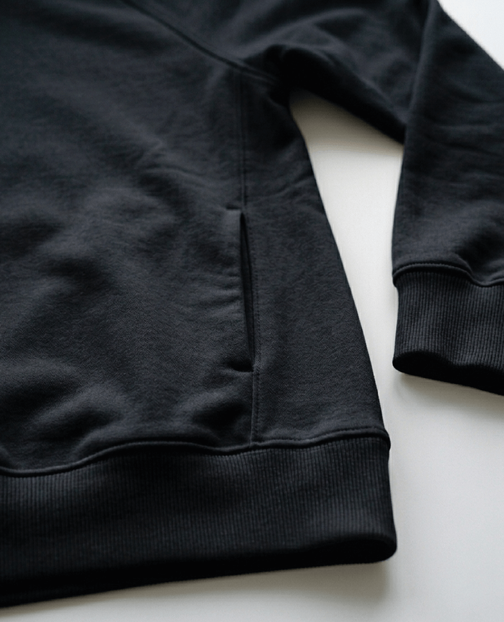 Hoodie Black Lightweight Round Neck | Pima Cotton