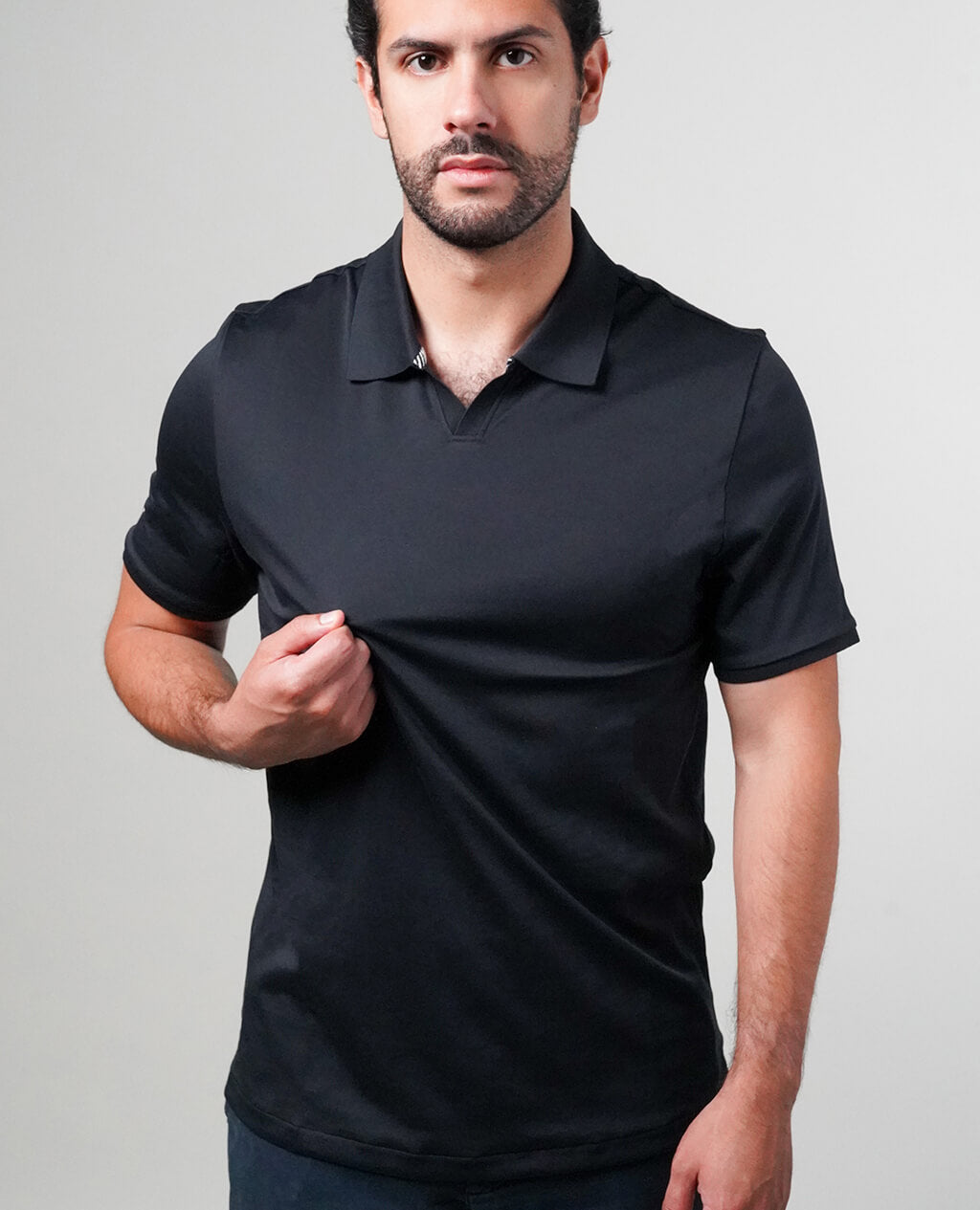 Polo Black Open Collar | Pima Cotton Men
