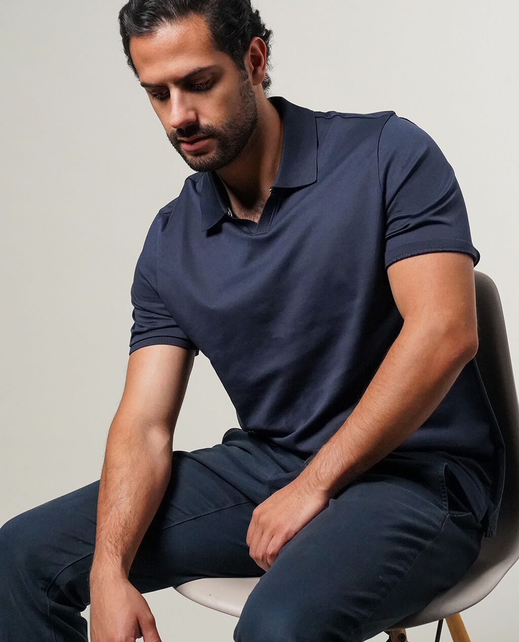 Polo Navy Blue Open Collar | Pima Cotton Men