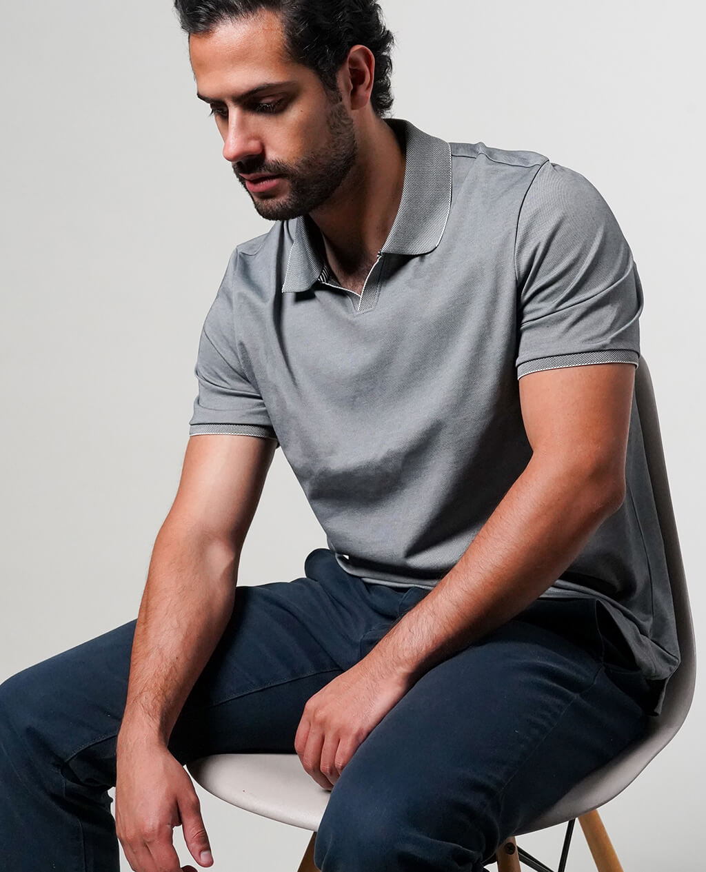 Polo Light Gray Open Collar | Pima Cotton Men